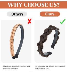 Comparison showing hand braided hair headband vs machine made for natural volume