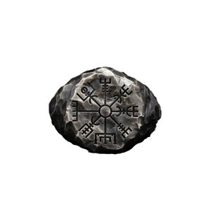 Vintage Viking compass rune ring for men with antique silver finish and hammered metal texture