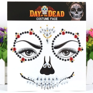 Day of the Dead sugar skull face jewels with black and red rhinestones for Halloween costume