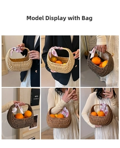 Chic wicker basket handbag detail featuring floral silk scarf and woven texture