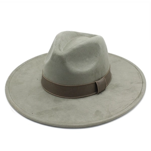 Olive green wide brim fedora hat with brown ribbon trim for vintage autumn style