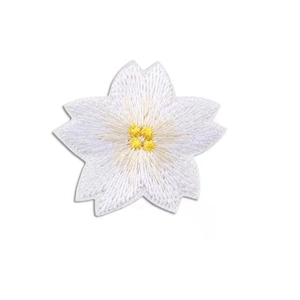 Self-adhesive white cherry blossom flower embroidery patch for clothing decoration