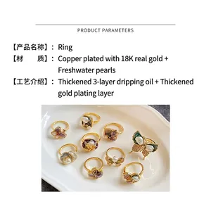 Vintage style 18K gold plated rings with pearls and floral drip glaze designs
