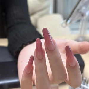 Glossy pink gradient long oval press-on nails with a gentle and elegant finish