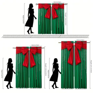 Size chart for Christmas polyester curtains showing three height options with scale model