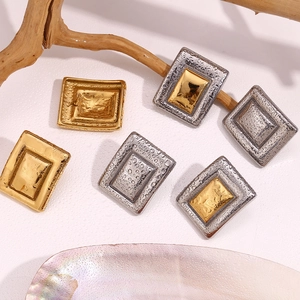 Macro detail of geometric rectangular earrings with unique textured water drop embossing