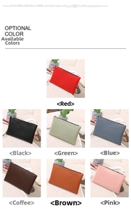 Flat lay of litchi texture PU leather makeup pouches in seven assorted vibrant colors