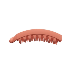 Barrette banane minimaliste en acrylique rose corail mat pour femme avec design en arc