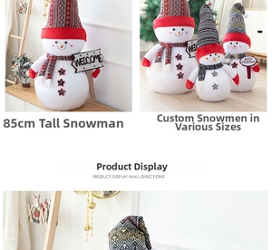 Detail of 85cm Christmas snowman plush with knit hat, scarf and Welcome sign