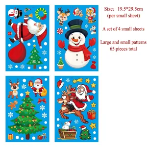 Detail view of 4-sheet Christmas window sticker set with 65 cartoon holiday decals