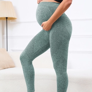 High-waist seamless pregnancy leggings with belly support for maternity activewear
