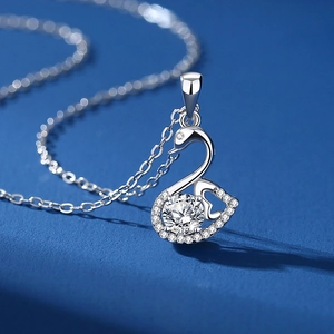 S925 sterling silver swan pendant necklace with a 0.5ct moissanite center stone