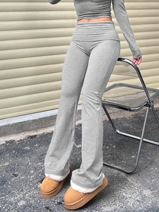 High Waisted Flare Pants Gerippter Strick Slim Fit Sexy Casual Grau Hose Damen