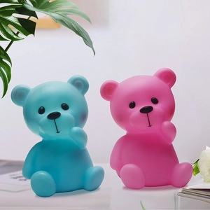 Cute blue and pink teddy bear night lights set for kids room bedside decor