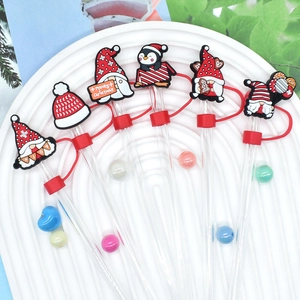 Set of 6 Christmas gnome and penguin reusable 10mm straw covers for holiday party decor
