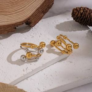Minimalist double-layer stainless steel ring with two-tone gold and silver spheres