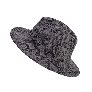 Elegant snake print wool fedora hat for women in stylish gray and black tones