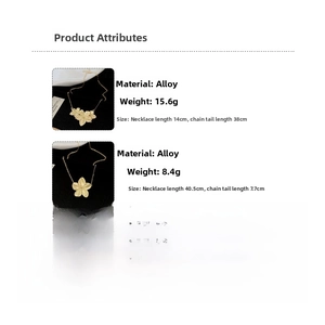 Detail view of gold floral pendant necklaces with dimensions and weight attributes