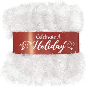 Close-up of white festive tinsel garland decoration for holiday parties and weddings