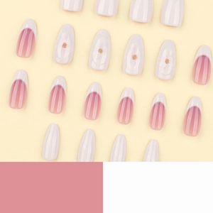 Französische Mandel-Drucknägel mit 3D-Blumendesign und rosa Farbverlauf-Finish