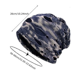 Distressed camouflage knit beanie for outdoor hiking with retro hole design for a vintage look