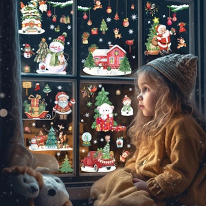 Aquarell Weihnachtsmann Rentier Statische Fensterbilder für Weihnachtsdekoration