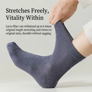 Men's mesh cotton crew socks with Lycra fiber featuring high elasticity and breathable texture