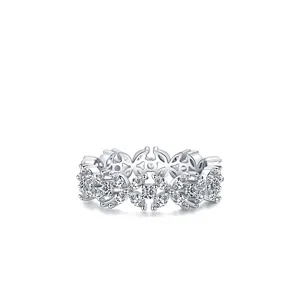 Exquisite S925 silver four-leaf clover ring with sparkling stones on white background