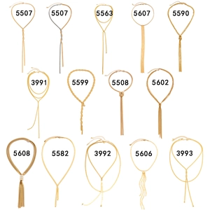 Collection of 14 gold minimalist long snake chain and tassel necklaces for women