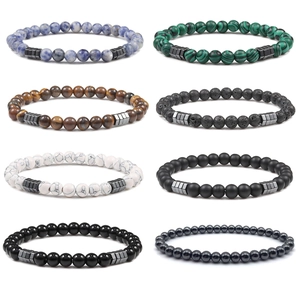 Natural Stone Beaded Bracelet Tiger Eye White Turquoise Agate Lava Stone Geometric Spacers Yoga Elastic Jewelry For Men Women