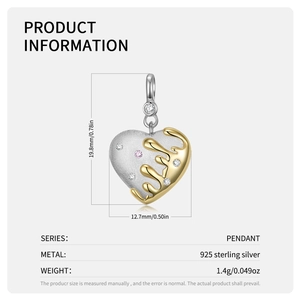 S925 sterling silver melting heart pendant with gold liquid effect and zircon accents