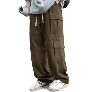 Pantaloni cargo da uomo ampi multi-tasche con coulisse in vita e taglio dritto