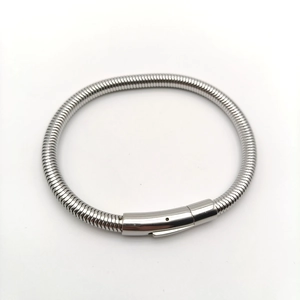 Polished silver stainless steel snake bone chain bracelet with minimalist cylinder clasp