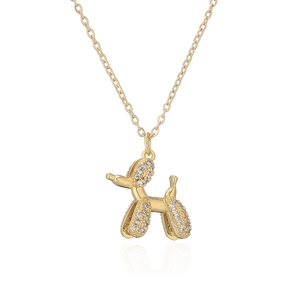 Luxurious gold-plated balloon dog pendant necklace with sparkling zircon crystals