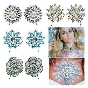 Resin Rhinestone Breast Tattoo Stickers Body Jewels Self-Adhesive Crystal Chest Decals For Music Festival Rave Party Club