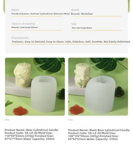 Macro view of elk and bear silicone molds with detailed candle dimensions and specs