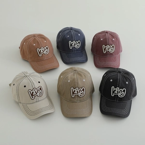 Kids vintage washed denim baseball caps with KING letters embroidery in six colors