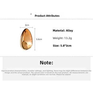Detail view of gold pebble-shaped alloy brooch with 5.8cm x 3cm dimensions and mirror finish