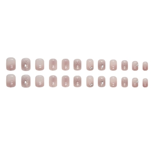 Faux ongles courts dégradés roses avec diamants aurora et finition brillante élégante