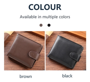 Mens vintage PU leather wallet showing black and brown color options on wood texture
