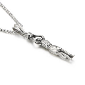 Retro stainless steel basketball player pendant with silver chain for men in vintage style