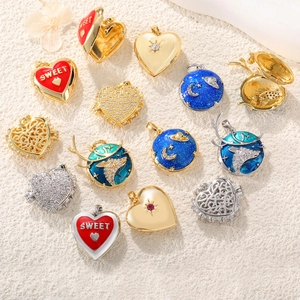 Herz Medaillon Halskette Kupfer Anhänger Öffnbar Fotofach Mond Stern Rentier Emaille Zirkon Schmuck Für Damen Mode Geschenk