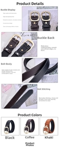 Detail of high-quality PU leather belt showing alloy buckle and fine stitching finish