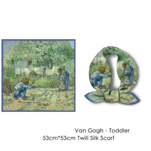 Van Gogh First Steps oil painting print silk square scarf made of premium twill fabric