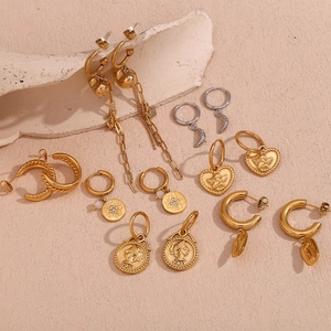Vintage 18K gold and silver plated earring set with heart tassels and coins