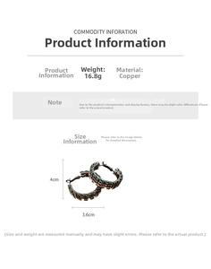 Macro detail showing technical specs and measurements of vintage zircon earrings