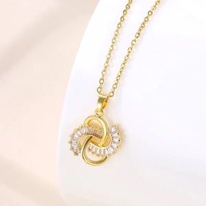 Intertwined Lucky Knot Pendant Necklace Titanium Steel Chain With 18K Gold Plated Copper Micro Pave Zircon For Women