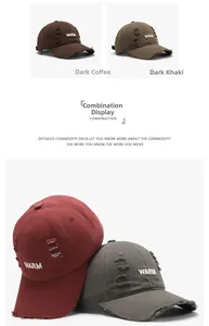 Casquettes de baseball usées avec broderie 'WARM' en marron, kaki, bordeaux et gris