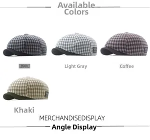 Plaid newsboy cap color palette featuring black, grey, coffee and khaki options