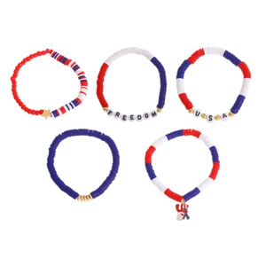 5-piece Independence Day layered bracelet set with red white blue beads and USA charms